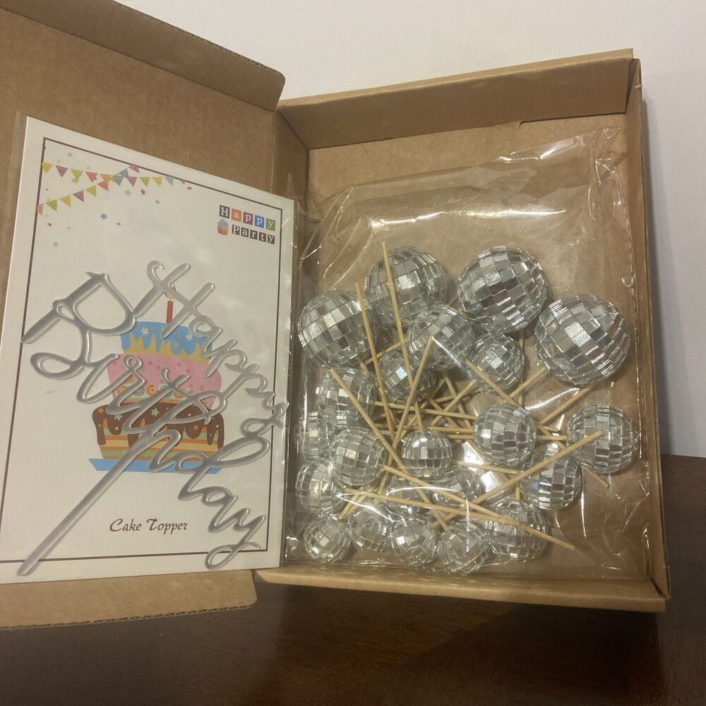 23 pcs Disco Ball Cupcake Toppers Happy Birthday Cake Topper 1970s Disco Ball